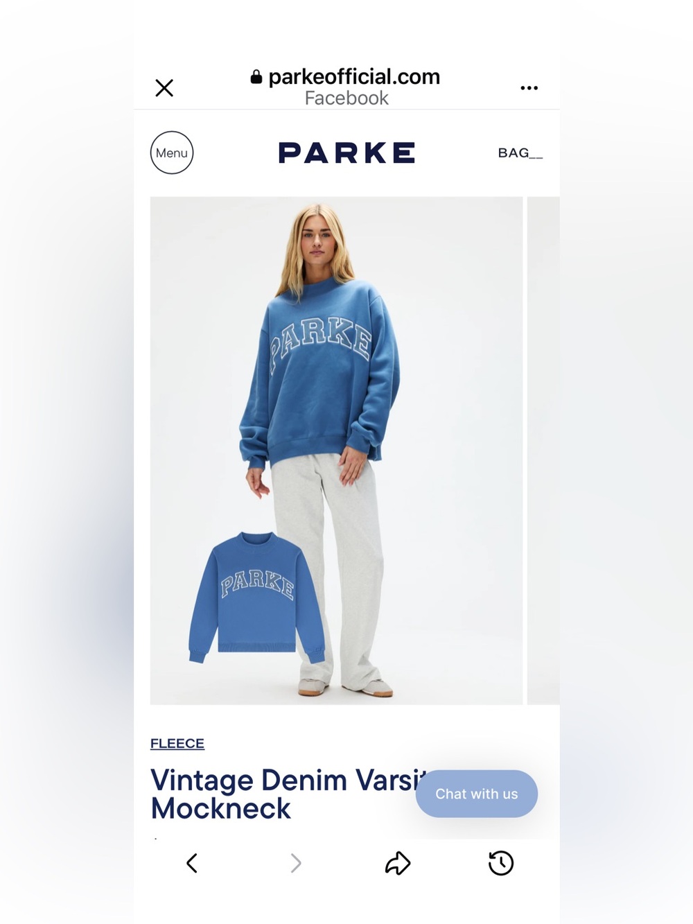 PARKE Vintage Denim Varsity Mockneck Sweatshirt - Blue S/M